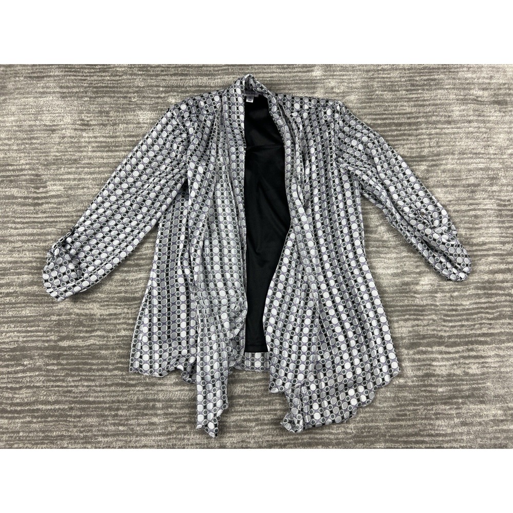 Rebecca Malone Cardigan Womens‎ S Grey Geometric Open Front Roll Tab 6037MSSBIP